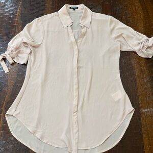 Express Semi Sheer Light Pink Button Down Blouse